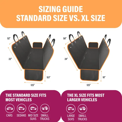 Miniatura 5 de Active Pets Funda Impermeable Tipo Hamaca Estándar para Asiento de Automóvil, Se Adapta a Sedanes, Hatchbacks, Crossovers, Cupés, Vehículos Naranja