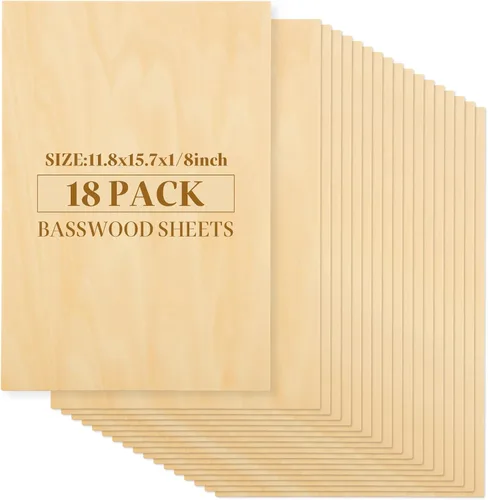 Miniatura 12 de Paquete de 10 hojas de madera de tilo de 0.118 in, 10 x 10 x 1/8 pulgadas, madera fina natural sin terminar para manualidades, pintura, pasatiempos