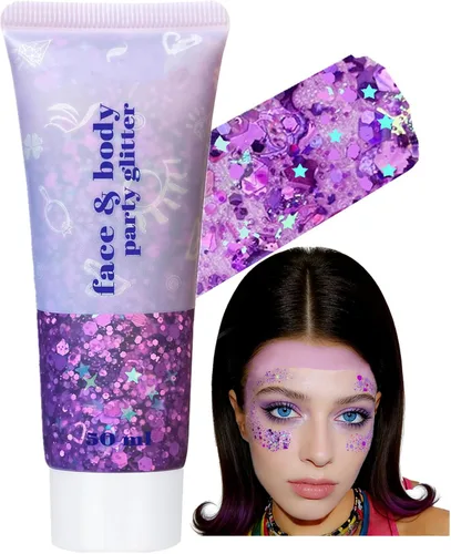 Miniatura 12 de Go Ho Gel de purpurina púrpura de sirena, purpurina holográfica para el cabello morado para niños y mujeres, lentejuelas gruesas para ojos, labios