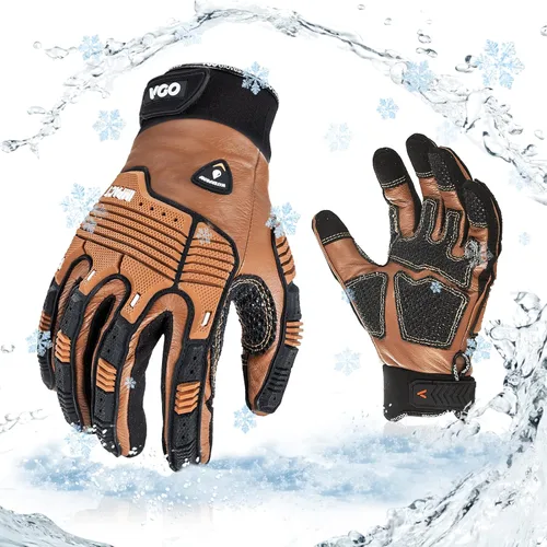 Vgo... 1 Par -20℃/-4°F A PRUEBA DE FRÍO, Guantes de Cuero de Trabajo de Invierno, Guantes de Impacto, Anti-Vibración, Resistentes al Agua (CA7722FW)