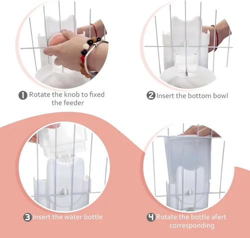 Miniatura 6 de Jaula colgante dispensador automático de botellas de agua para mascotas pequeñas, alimentador automático de 1 litro de gravedad para mascotas y Rosa