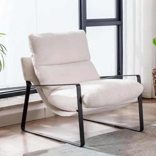 Miniatura 19 de HEAH-YO Juego de 1 silla moderna de piel sintética con cojín extraíble y marco de metal sólido, cómoda silla de lectura para dormitorio, color negro