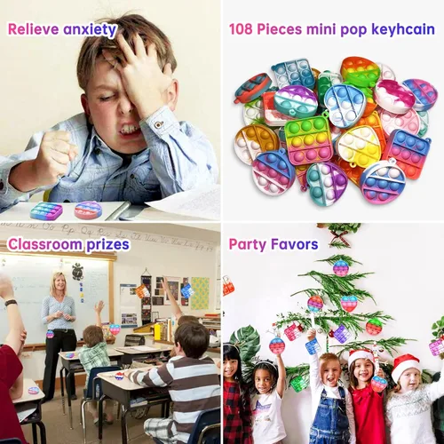 Miniatura 4 de 108 piezas de mini llavero de juguete para la ansiedad, 3 formas Pop Fidgets Pop Fidgets regalos de fiesta paquetes de juguetes sensoriales
