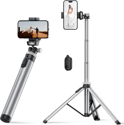 EUCOS Soporte de trípode metálico de 67" para iPhone con control remoto y soporte ligero para cámara, trípode extensible resistente para teléfono
