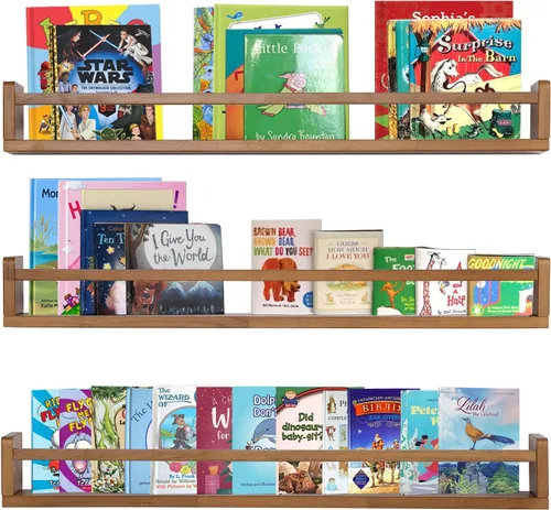Miniatura 19 de AZSKY Estantes clásicos para libros de guardería, estantes flotantes de madera negra, estantería de pared para decoración de baño, cocina, especias