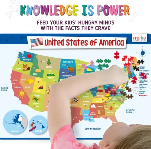 Miniatura 9 de merka Manteles individuales de silicona para niños, manteles individuales reutilizables de mapa geográfico de Estados Unidos y las capitales