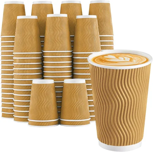 Miniatura 9 de Lamosi Tazas de café desechables 8 oz Paquete de 100, Tazas de café de papel 8 oz para bebidas calientes o frías, Taza de pared ondulada aislada