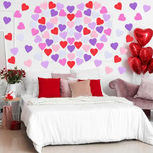 Miniatura 6 de Tatuo 120 calcomanías de corazón de espuma de 6 pulgadas a granel, autoadhesivas, corazones de espuma EVA, calcomanías mate y con purpurina