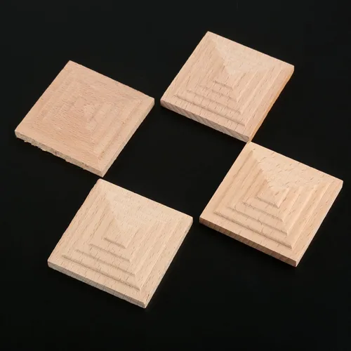 Miniatura 5 de MUXSAM Apliques cuadrados tallados de madera, paquete de 4 calcomanías de madera sin pintar para espejos, paredes, puertas, gabinete, tocador