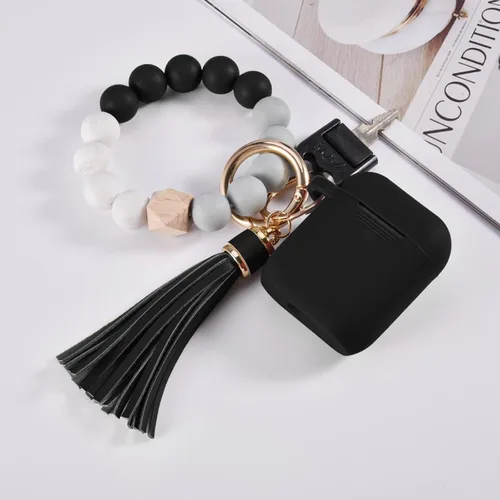 Miniatura 8 de Filoto Compatible con Funda para Air pod, Linda Funda Apple 2/1 para Mujeres, Funda Protectora de Silicona con Llavero de Pulsera (Negro)