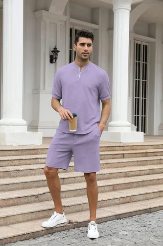 Miniatura 119 de FZNHQL Conjunto deportivo de moda para hombre, 2 piezas, casual, atlético, para correr, manga corta/larga, conjunto para hombre