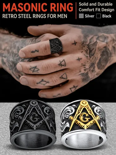 Miniatura 2 de FaithHeart Anillos de sello masónico para hombres, joyería masónica de acero inoxidable, anillo de pulgar punk con embalaje delicado