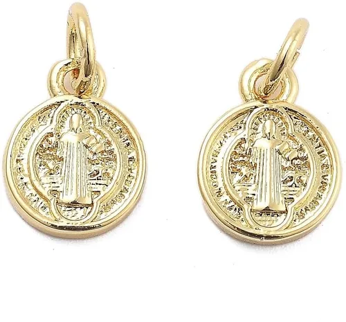 KitBeads 30 dijes chapados en oro de la cruz de Jesús, colgantes de medalla de San Benito, dijes de religión de latón para hacer joyas, collares,