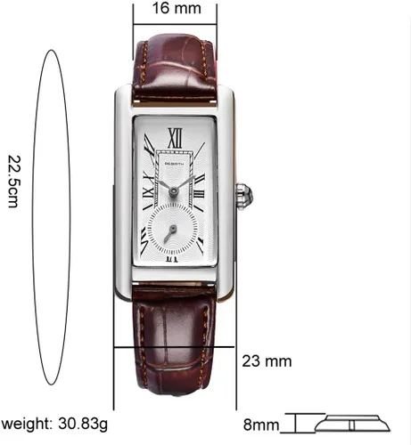 Miniatura 4 de Reloj de cuarzo para mujer, elegante, rectangular, con correa de cuero y corona de zafiro