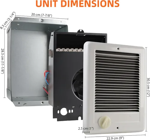 Miniatura 7 de Calentador de pared eléctrico mejorado con termostato (modelo: CSC151TW, Parte: 67509), 5120 BTU, 120 voltios, 1500 vatios, blanco