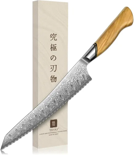 Miniatura 10 de TIVOLI Cuchillo Mondador de Acero de Damasco, Cuchillo de Frutas VG-10 con Hoja Extremadamente Afilada y Mango Ergonómico de Madera de Olivo, Ideal