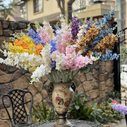 Miniatura 9 de IPOPU 6 PCS Flores Artificiales de Delfínium Flores Artificiales de Espuela de Cordero Flores de Seda de 85 cm de Tallo Largo para Arreglos de Boda