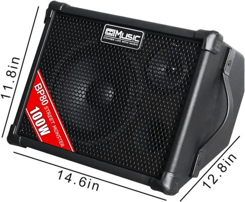 Miniatura 3 de Coolmusic BP80 amplificador a batería para guitarra acústica - altavoz Bluetooth portátil 100W, 6 entradas, ecualizador de 3 bandas, negro