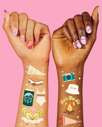 Miniatura 3 de xo, Fetti Tatuajes temporales de despedida de soltera – 42 estilos de lámina dorada Decoración de despedida de soltera glamping, accesorio