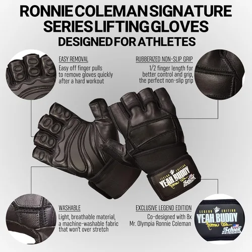 Miniatura 3 de Guantes de levantamiento de peso Schiek, Serie de firma de Ronnie Coleman - Guantes de agarre para levantamiento de pesas