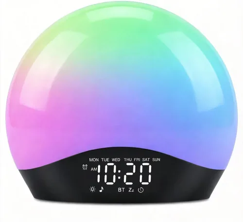 JALL Reloj despertador Sunrise para dormitorios con máquina de sonido de ruido blanco, despertador de luz despertador para personas que duermen