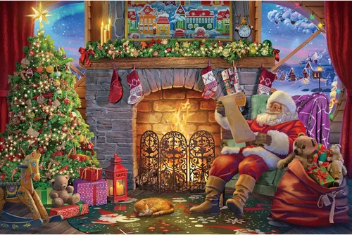 Becko US Rompecabezas de madera para adultos, rompecabezas de 1000 piezas para adultos, Santa Claus en la chimenea, lista de deseos de Santa Claus
