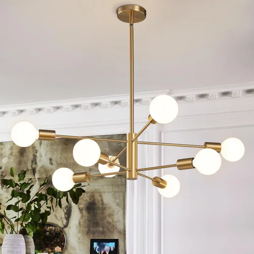 Miniatura 14 de RUIYEY Lámpara Sputnik Moderna, Lámpara de Techo Semiempotrada Negra y Dorada, Candelabros de Mediados de Siglo para Dormitorio, Comedor, Isla