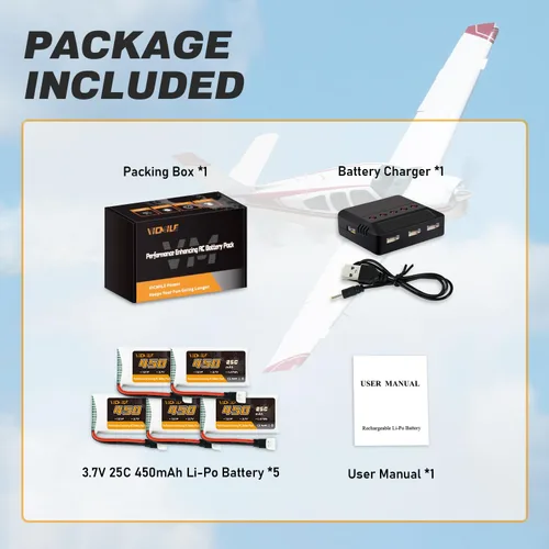 Miniatura 7 de 3.7V Lipo Batería 450mAh Alta Capacidad 25C RC Molex Drone Batería con 5-en-1 Cargador para SYMA Q11 AT-96 TR-C385 TR-P51 TR-F22 H99W H31 H6C H98