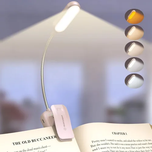 Miniatura 10 de Glocusent Luz de libro de 20 LED para leer en la cama, luz de lectura para el cuidado de los ojos, 5 colores y 5 brillos de 3 a 100 lm regulables