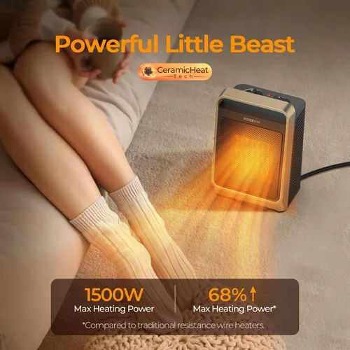 Miniatura 2 de ROSEKM Calentadores de espacio para uso en interiores, calentador eléctrico portátil de 1500 W con termostato, calentador de cerámica