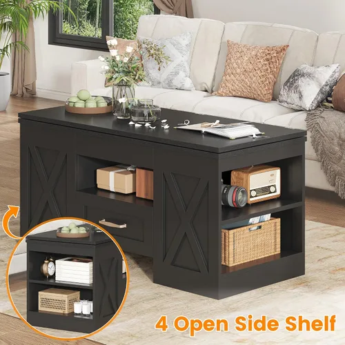 Miniatura 6 de Saudism Mesa auxiliar elevable de 40 pulgadas, mesas auxiliares multifunción 4 en 1 con cajones de almacenamiento y compartimentos ocultos, mesa
