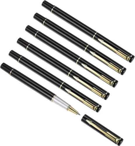 PATIKIL Bolígrafo de metal de 5.315 in, paquete de 6 bolígrafos de gel de tinta negra de punta media de 0.039 pulgadas (0.039 in), bolígrafos de