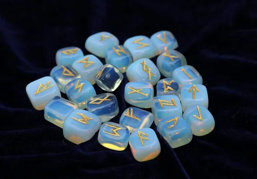 Miniatura 4 de Crocon Juego de piedras de runa oplaita con alfabeto Futhark de élder, símbolo grabado para generador de energía, equilibrio de chakras, protección
