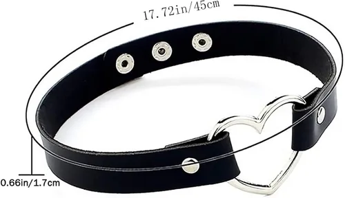 Miniatura 2 de Cadena de clavícula para el cuello para mujeres y niñas, gargantilla de cuero ajustable con corazón de amor, gargantilla de piel punk y cadena