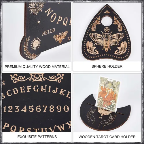 Miniatura 3 de CREATCABIN Kit de tablero de madera para el espíritu, 3 piezas, soporte para cartas de tarot, juego de tablero de adivinación de polilla