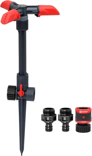 Miniatura 8 de Eden 94120 - Aspersor giratorio automático para césped y jardín para patio, cobertura de área grande con juego de inicio de conexión rápida, base