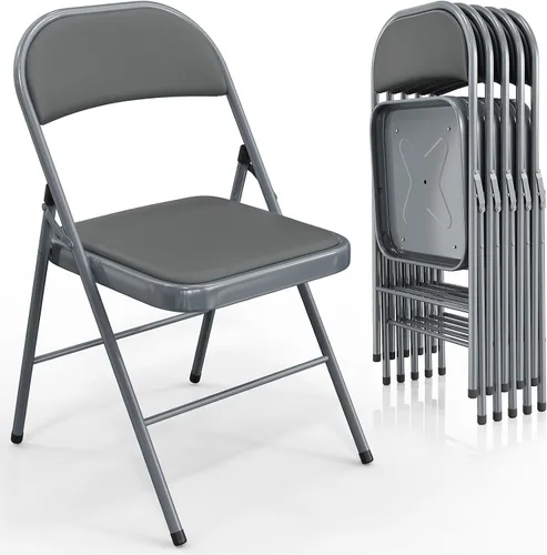 Miniatura 33 de VINGLI Paquete de 4 sillas plegables con asientos acolchados, marco de metal con asiento y respaldo de piel sintética, capacidad de 350 libras, Negro