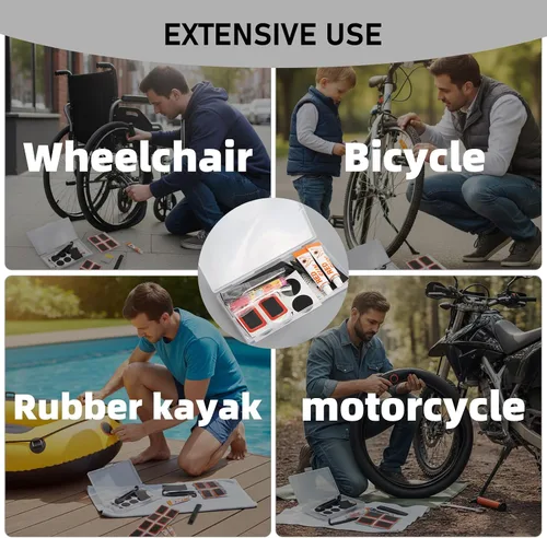 Miniatura 7 de Kit de reparación de neumáticos de bicicleta, kit de parche de tubo de bicicleta de 101 piezas con parches de vulcanización y pegamento