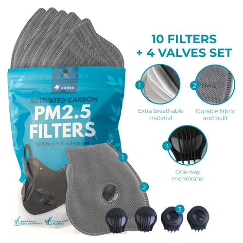 Miniatura 3 de 10 filtros de máscara PM2.5 de carbón activado y 4 válvulas de escape, filtros de máscara facial no tejidos de contaminación del aire, filtro
