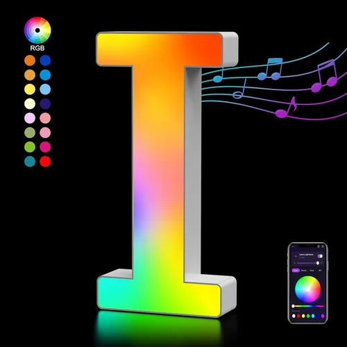 Miniatura 20 de OJQ Letras LED Iluminadas con Música Sincronizada de Letras del Alfabeto Coloridas - Luz de Dormitorio con Cambio de Color - Regalos de Cumpleaños