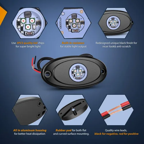 Miniatura 3 de Nilight Luz LED de roca, 6 unidades de luz roja impermeable debajo del cuerpo, luces interiores exteriores para coche, camión, camioneta, ATV, UTV