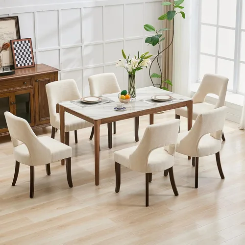 Miniatura 4 de UVV Juego de 2 sillas de comedor de madera, sillas de comedor modernas de mediados de siglo tapizadas en tela para cocina y comedor, silla de cena