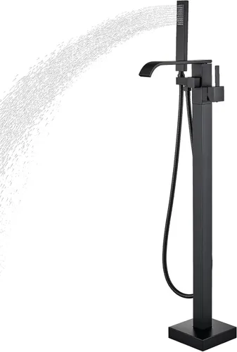 Miniatura 11 de Grifo de bañera independiente de níquel cepillado, llenador de bañera, montaje en suelo, mango único, grifo de latón con ducha de mano y boquilla