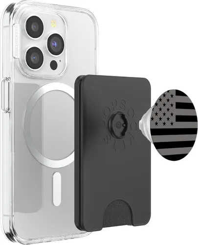 Miniatura 3 de PopSockets PopWallet de bandera estadounidense negra para MagSafe