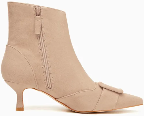 Miniatura 5 de Coutgo Botines de tacón de gatito para mujer, puntera puntiaguda, cremallera lateral, hebilla cuadrada, botines de invierno