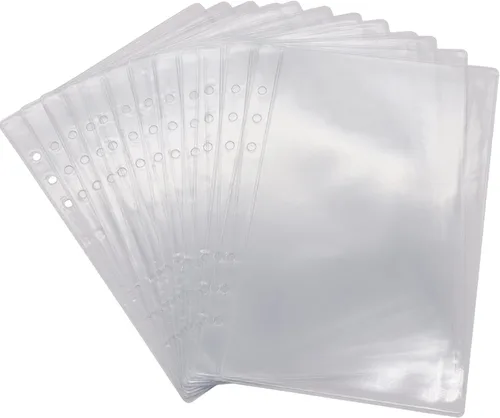 Mogoostry Paquete de 12 protectores de hojas transparentes A5, fundas de plástico de 4.9 x 8 pulgadas, protectores de papel abierto para carpetas de