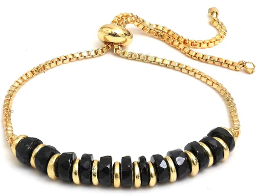 Miniatura 56 de Natural Heishi Beads With Spacers Slider Bracelet Gemstone Healing Jewelry With 14k Yellow Gold Plated 8- Inch Adjustable Length
