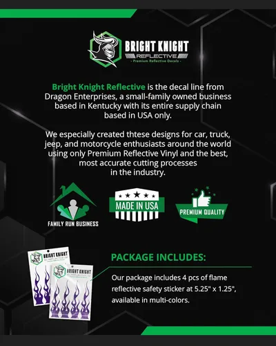 Miniatura 5 de Bright Knight Decals Calcomanías reflectantes de llama, juego de 4 calcomanías de llama morada para marco, casco de motocicleta, diseño de fuego