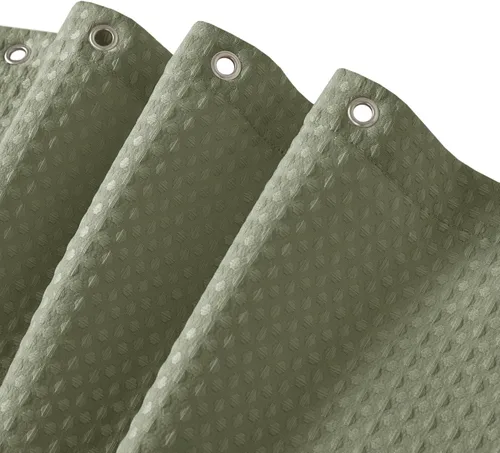 Miniatura 10 de Madison Park Cortina de ducha de tejido waffle con diseño a rayas en piezas, cortina de ducha de tela para baño con gestión de humedad 3M Rayas Taupe