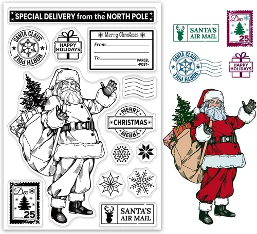 ORIGACH Sellos transparentes de Santa Claus de Navidad, sellos de silicona transparentes para hacer tarjetas, decoración y álbumes de recortes DIY